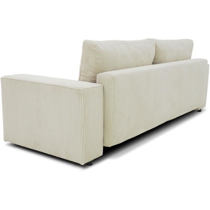 Canapé droit convertible 3 places JOSH - velours côtelé beige - Coffre de rangement - L239xP86xH85cm