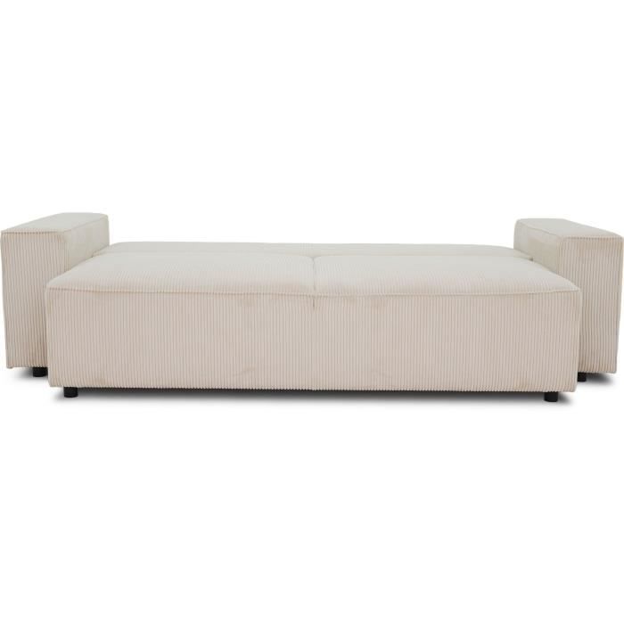 Canapé droit convertible 3 places JOSH - velours côtelé beige - Coffre de rangement - L239xP86xH85cm