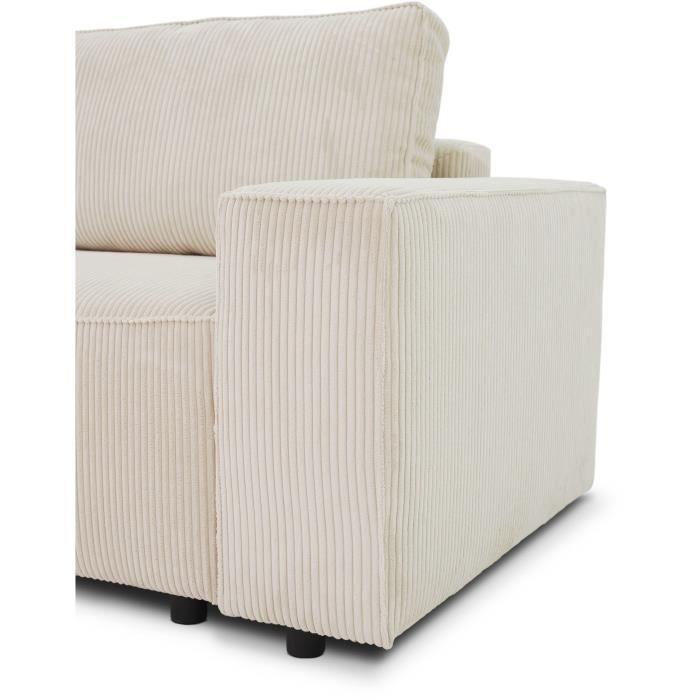 Canapé droit convertible 3 places JOSH - velours côtelé beige - Coffre de rangement - L239xP86xH85cm