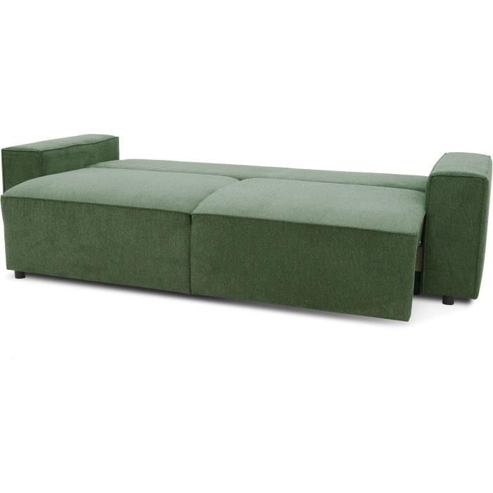 Canapé convertible 3 places JOSH - Tissu Loft Olive - Coffre de rangement - L 239 x P 117 x H 65 cm