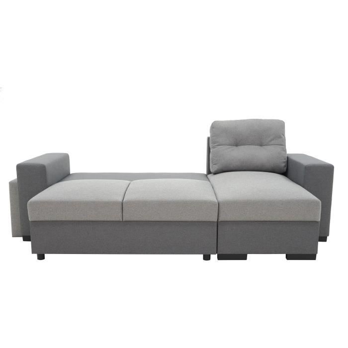 Canapé d'angle convertible réversible 3 places JAMES - L 245 x H 91 x P 139 cm - Coffre et 2 poufs - Anthracite et gris