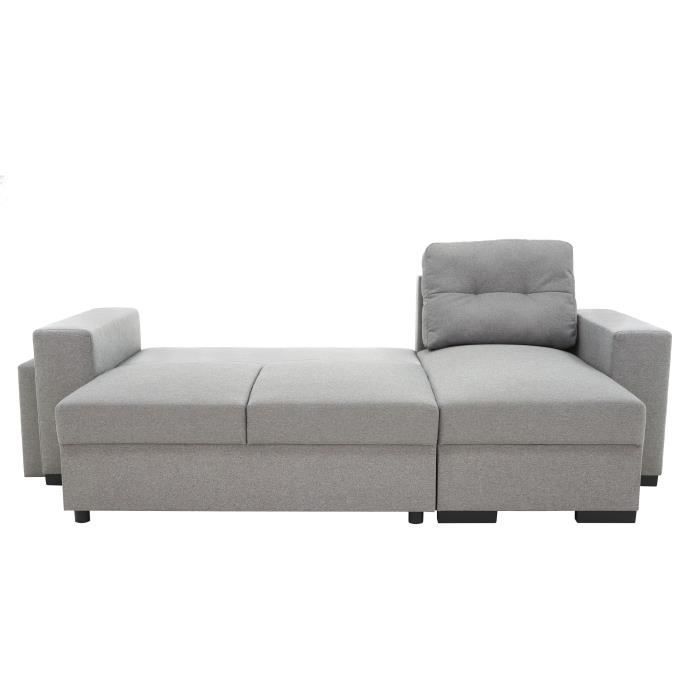 Canapé d'angle convertible réversible 3 places  JAMES -  L 245 x H 91 x P 139 cm - Coffre et 2 poufs Gris