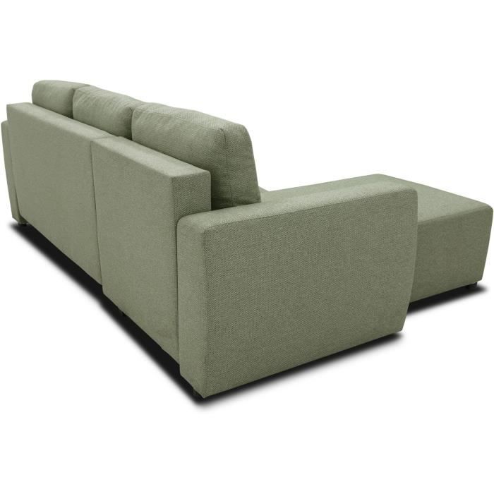 Canapé d'angle convertible réversible 3 a 4 places - PHARELL - Tissu olive - Coffre de rangement - L 224 x P 155 x H 85 cm