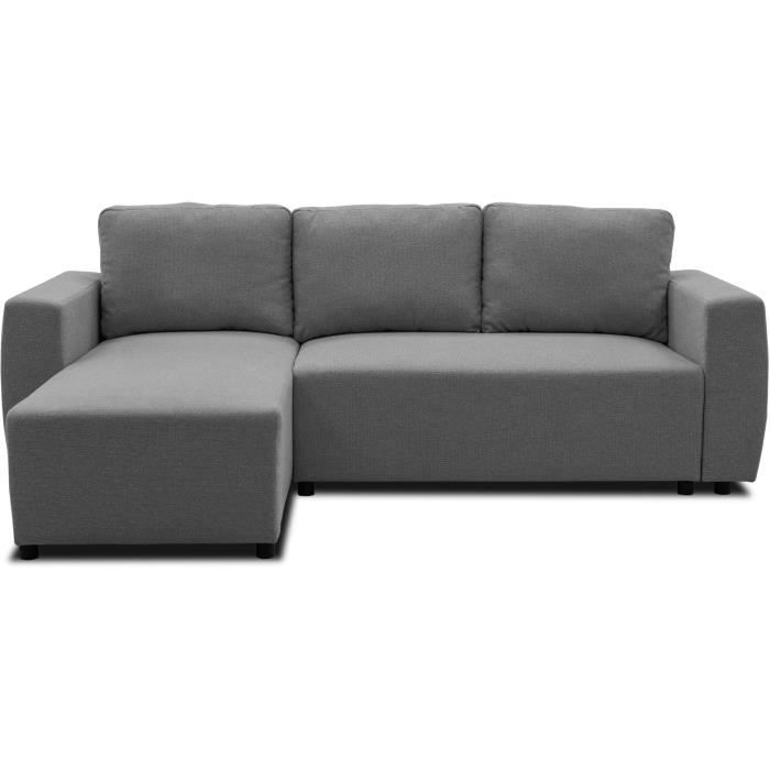 Canapé d'angle convertible réversible 3 a 4 places - PHARELL - Tissu anthracite - Coffre de rangement - L 224 x P 155 x H 85 cm