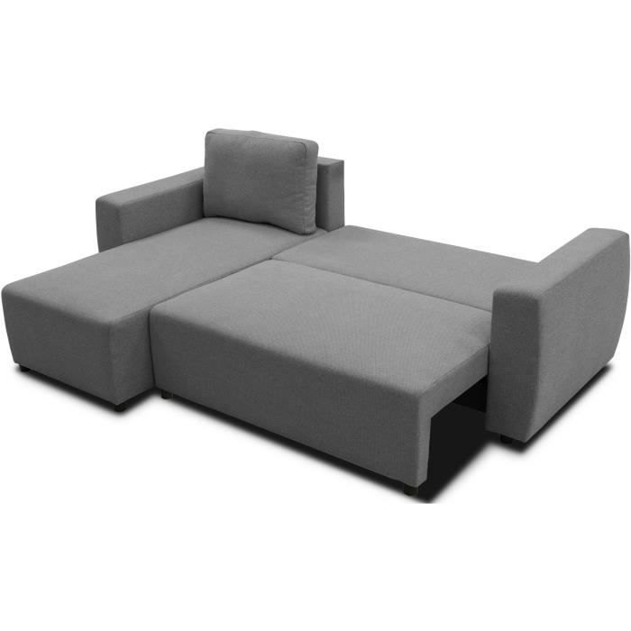 Canapé d'angle convertible réversible 3 a 4 places - PHARELL - Tissu anthracite - Coffre de rangement - L 224 x P 155 x H 85 cm