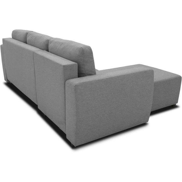 Canapé d'angle convertible réversible 3 a 4 places - PHARELL - Tissu anthracite - Coffre de rangement - L 224 x P 155 x H 85 cm