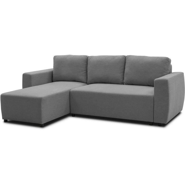 Canapé d'angle convertible réversible 3 a 4 places - PHARELL - Tissu anthracite - Coffre de rangement - L 224 x P 155 x H 85 cm