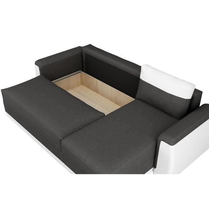 Canapé d'angle convertible 3 places JAMES- Simili blanc et tissu gris anthracite - Contemporain - L 230 x P 142 cm