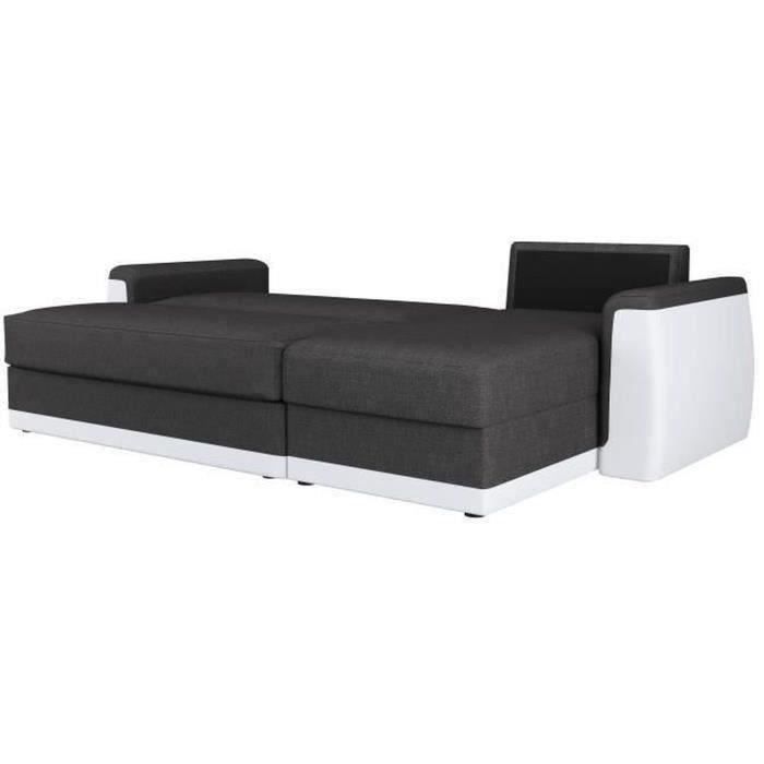 Canapé d'angle convertible 3 places JAMES- Simili blanc et tissu gris anthracite - Contemporain - L 230 x P 142 cm