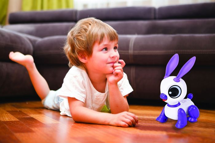 Power Rabbit Mini - Robot lapin avec effets lumineux et sonores, contrôle par claquement de main, répétition