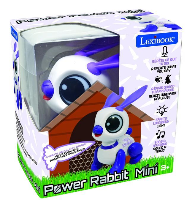 Power Rabbit Mini - Robot lapin avec effets lumineux et sonores, contrôle par claquement de main, répétition