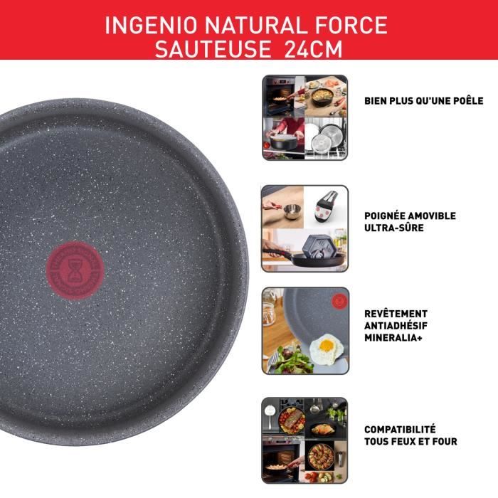 TEFAL INGENIO Natural Force Sauteuse 24cm, Induction, Antiadhésif, Empilable, Compatible lave-vaisselle, Fabriqué en France L3963502