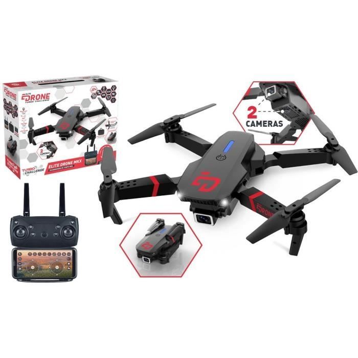 Elite Drone MKX - Drone - TURBO CHALLENGE - Dispositif Volant - Noir - 2 Batteries Rechargeable et Piles incluses