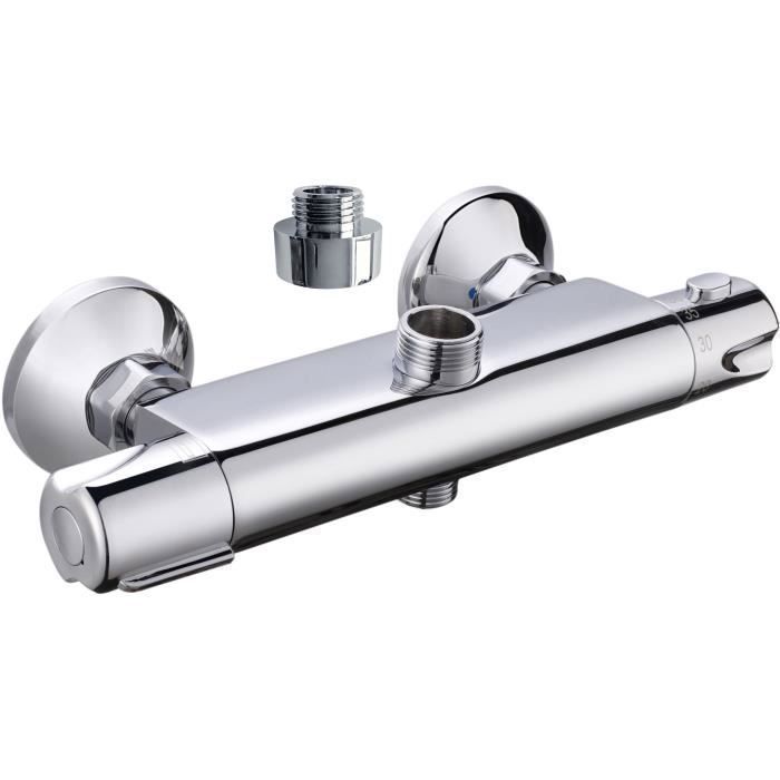 Robinet thermostatique douche Breva de ROUSSEAU - Laiton - Sécurité anti-brûlure - Inverseur intégré