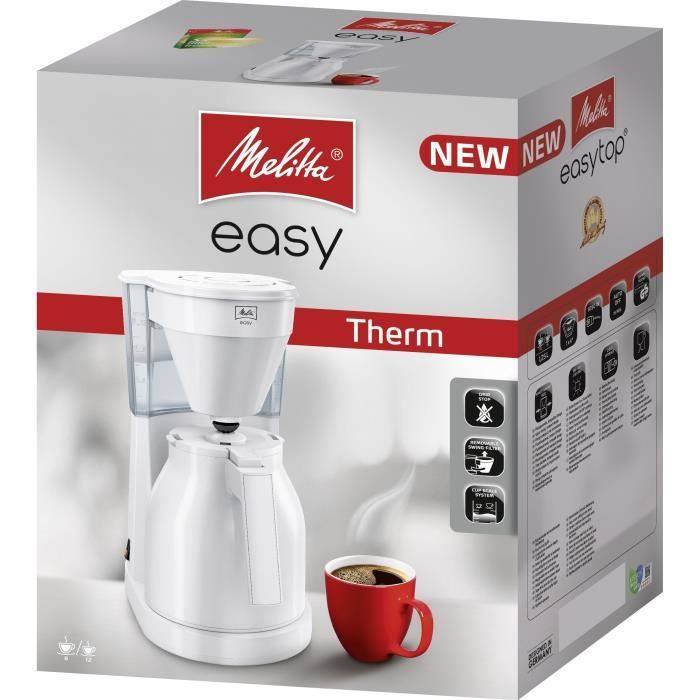 Melitta Easy Therm II 1023-05 Blanc - Cafetiere - Thermo-pot a commande a une main, réservoir d'eau transparent -Blanc