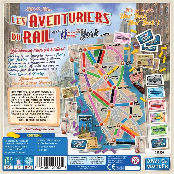 Les Aventuriers du Rail : New York - AC-DÉCO - Jeu de société - 8 ans et plus - 2 a 4 joueurs - 10 a 15 minutes