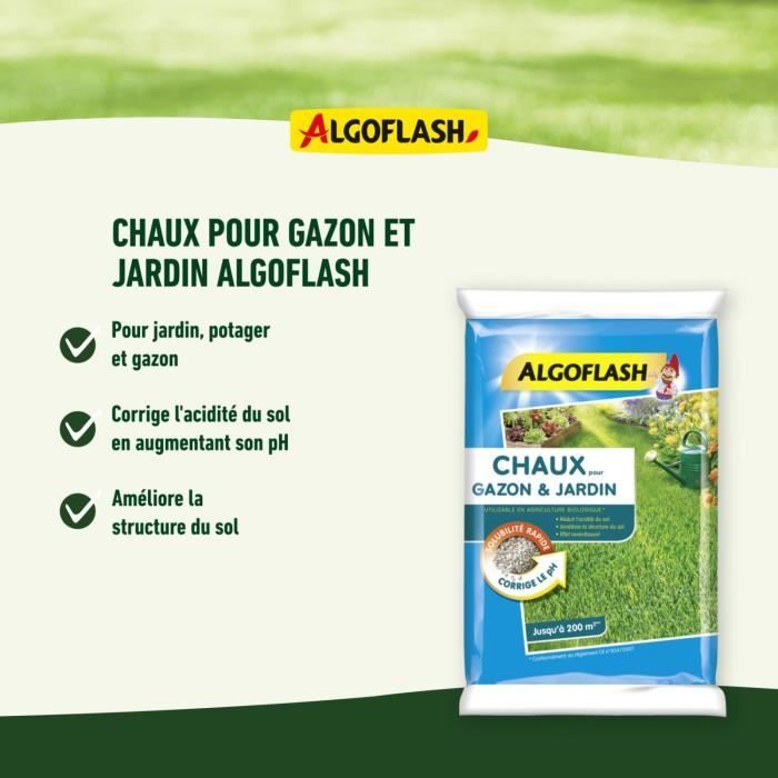 ALGOFLASH Chaux pour gazon et jardin - 10 kg