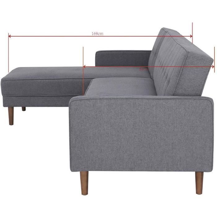 Canapé d'angle convertible 3 places réversible - Tissu gris foncé - Pieds en bois - L 286 x P 169 x H 80 cm - IMANIA