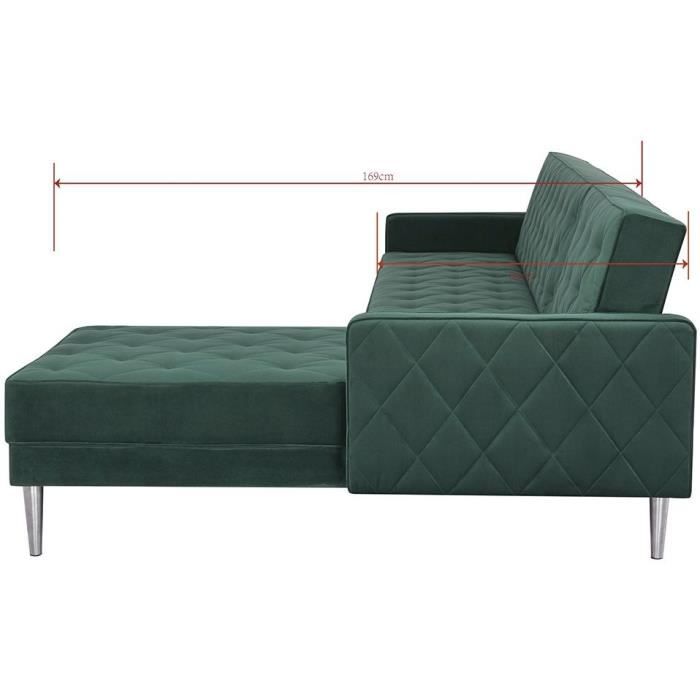 Canapé d'angle réversible 3 places  ISTANA -Velours Vert-  - - L 286 x P 169 x H 80 cm