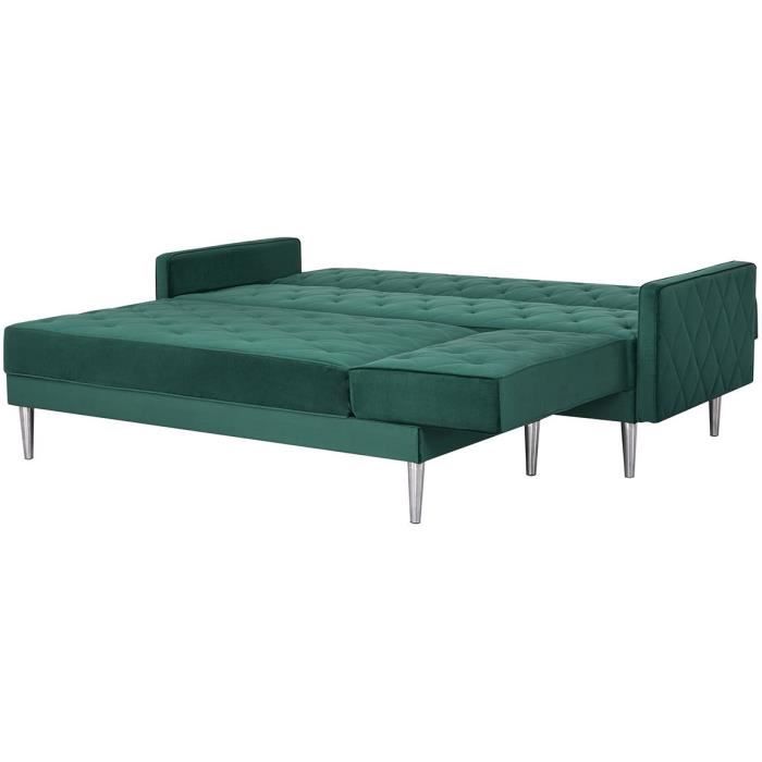 Canapé d'angle réversible 3 places  ISTANA -Velours Vert-  - - L 286 x P 169 x H 80 cm