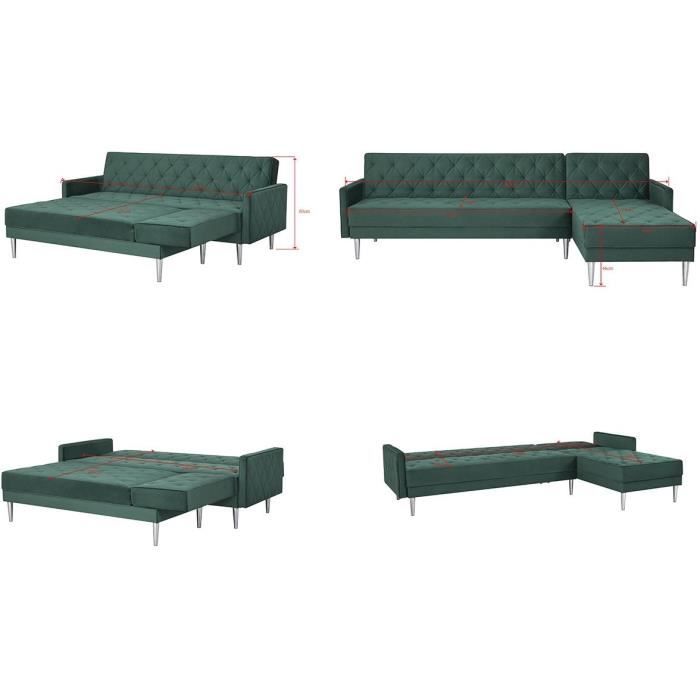 Canapé d'angle réversible 3 places  ISTANA -Velours Vert-  - - L 286 x P 169 x H 80 cm