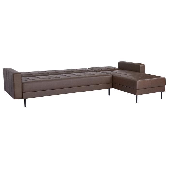 Canapé d'angle convertible 3 places réversible - Pieds en acier - Simili Marron - IVANA - L 277 x P 157 x H 80 cm