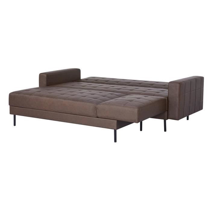 Canapé d'angle convertible 3 places réversible - Pieds en acier - Simili Marron - IVANA - L 277 x P 157 x H 80 cm