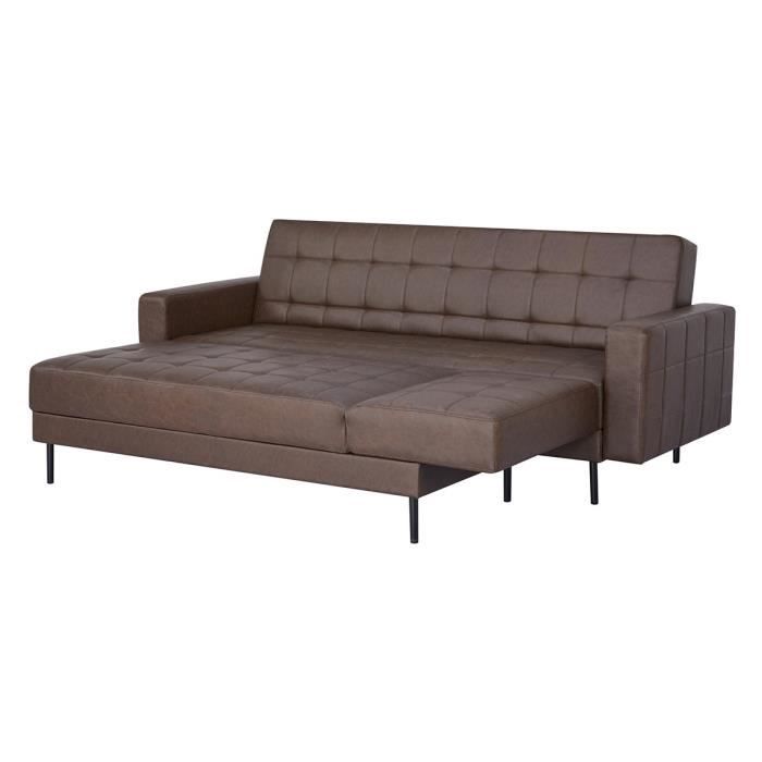 Canapé d'angle convertible 3 places réversible - Pieds en acier - Simili Marron - IVANA - L 277 x P 157 x H 80 cm