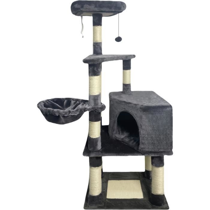 SWIFTY Arbre a chat - 55 x 40 x 138 cm - Gris foncé - 3 plateformes, 1 perchoir, 1 niche, poteaux a griffer