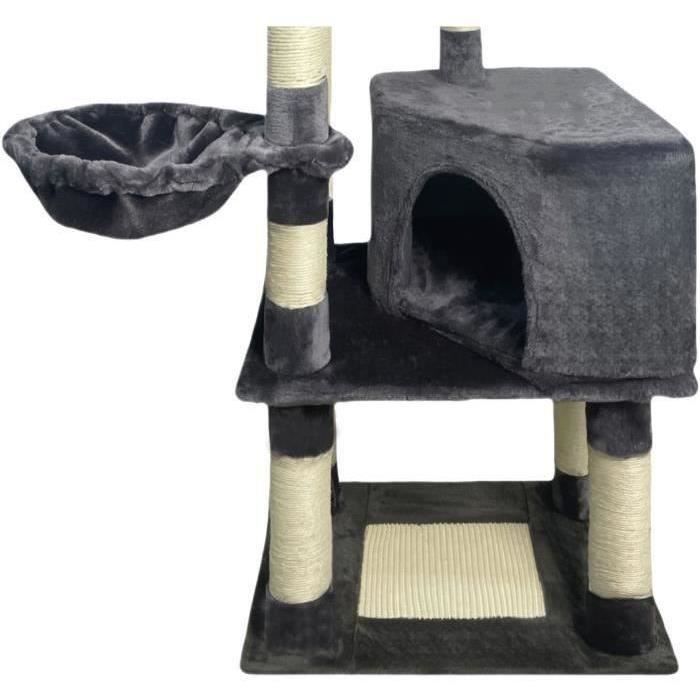 SWIFTY Arbre a chat - 55 x 40 x 138 cm - Gris foncé - 3 plateformes, 1 perchoir, 1 niche, poteaux a griffer