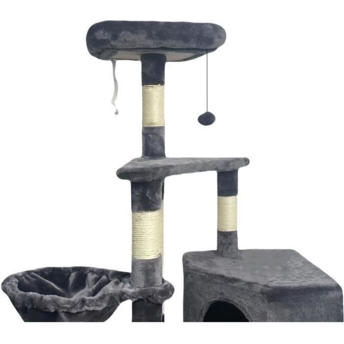 SWIFTY Arbre a chat - 55 x 40 x 138 cm - Gris foncé - 3 plateformes, 1 perchoir, 1 niche, poteaux a griffer