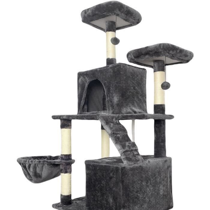 TAYLOR Arbre a chat - 60 x 50 x 206 cm - Gris foncé -  2 plateformes, 1 perchoir, 2 cabanes, 1 hamac