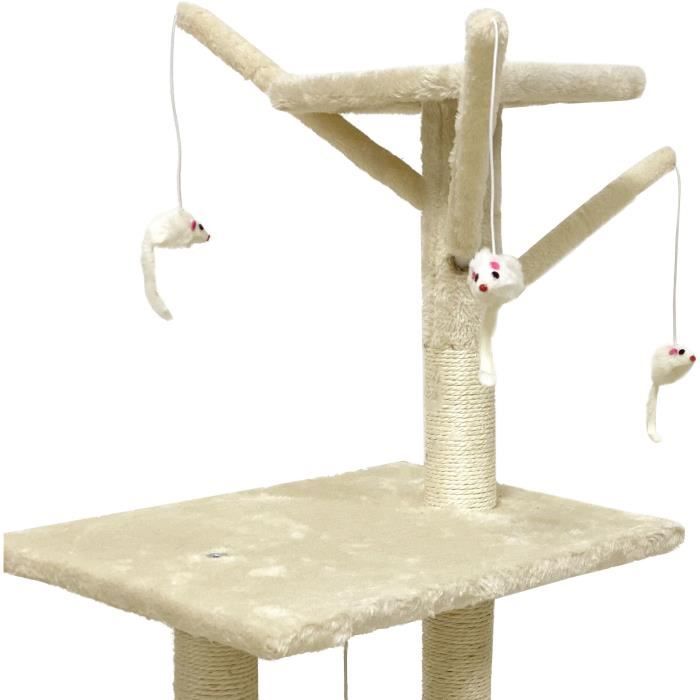 JIPSY Arbre a chat beige 79 x 34 x 138 cm - 3 plateformes, 1 perchoir, 1 niche,  1 escalier, poteaux a griffer