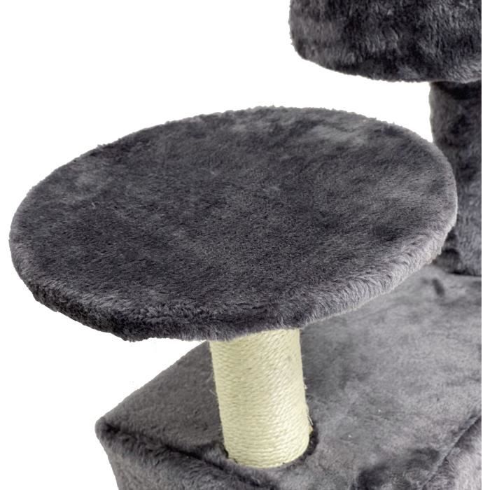 SUZI - Arbre a chat gris 50 x 50 x 125 cm 5 plateformes  2 niches  1 escalier et poteaux a griffer