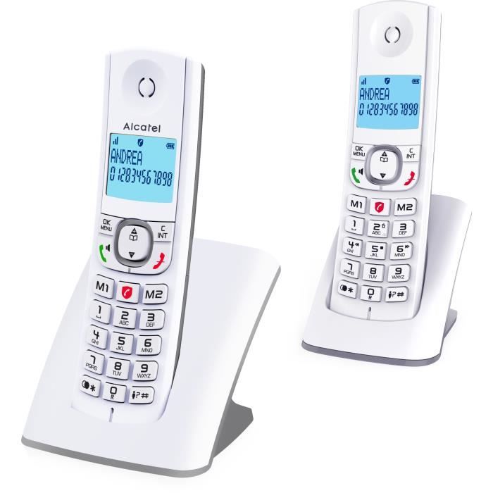 Téléphone sans fil - ALCATEL - F530 Duo - 2 combinés, blocage d'appels, mains libres, 2 mémoires directes, Blanc/Gris