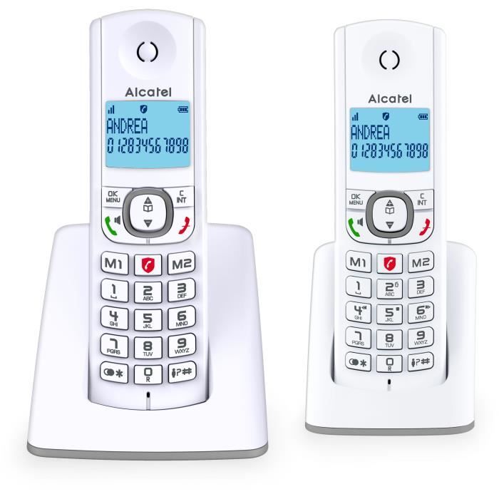 Téléphone sans fil - ALCATEL - F530 Duo - 2 combinés, blocage d'appels, mains libres, 2 mémoires directes, Blanc/Gris