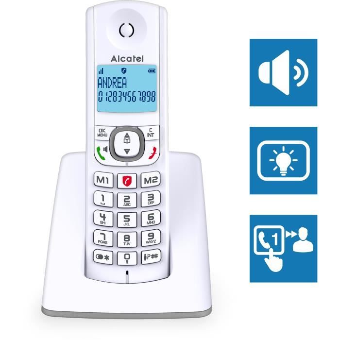 Téléphone sans fil - ALCATEL - F530 Duo - 2 combinés, blocage d'appels, mains libres, 2 mémoires directes, Blanc/Gris