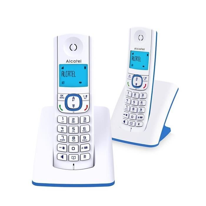 Téléphone sans fil - ALCATEL - F530 Duo - 2 combinés, blocage d'appels, mains libres, 2 mémoires directes, Blanc/Bleu