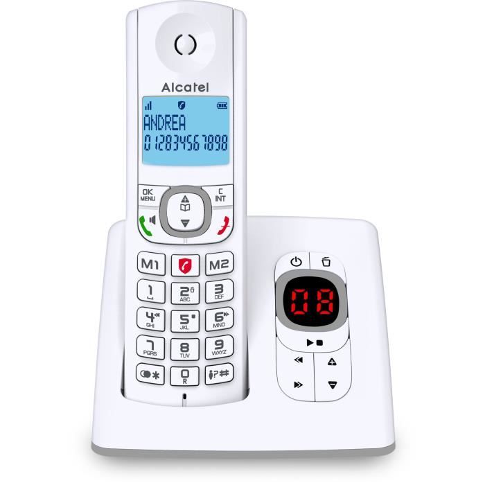 Téléphone sans fil - ALCATEL - F530 Voice - Répondeur, blocage d'appels, mains libres, 2 mémoires directes, Blanc/Gris