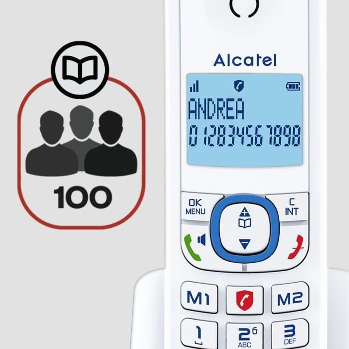 Téléphone sans fil - ALCATEL - F530 Voice - Répondeur, blocage d'appels, mains libres, 2 mémoires directes, Blanc/Bleu