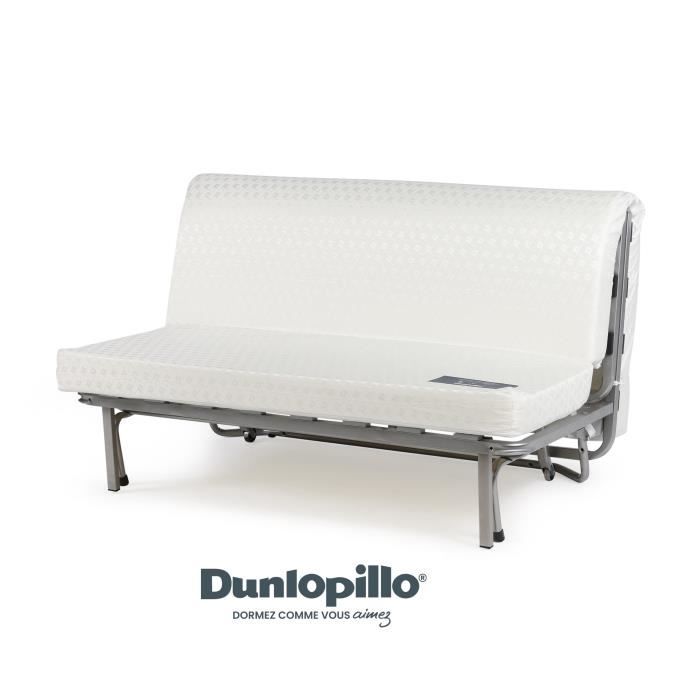 Banquette BZ Dunlopillo - Tissu Gris - 140 x 190 cm - Matelas 12cm - 2 coussins noir