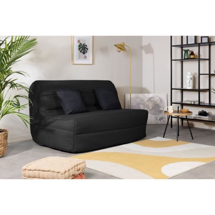 DUNLOPILLO Banquette BZ - Tissu Noir + 2 coussins noir - L 140 x P 99 x H 98 cm ALICE