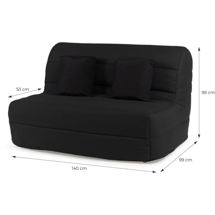 DUNLOPILLO Banquette BZ - Tissu Noir + 2 coussins noir - L 140 x P 99 x H 98 cm ALICE