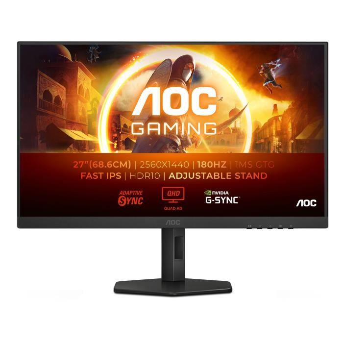 Écran PC - AOC - Q27G4XF - 27 QHD - Dalle IPS - 180Hz - 0,5ms - Ajustable en hauteur - 1 HDMI 1 DP - Adaptive Sync - Noir