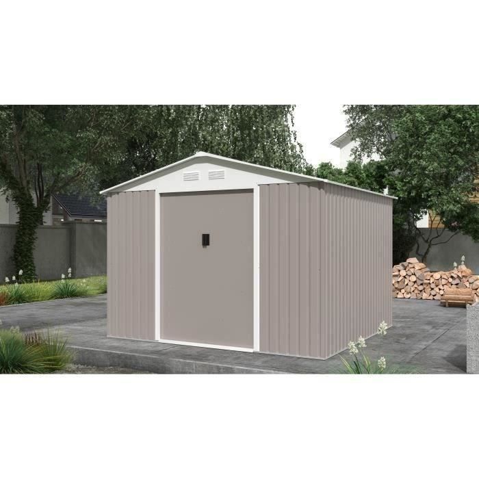 Abri de jardin en métal 7,06 m² - 277 x 255 x 202 cm - Kit d'ancrage inclus - Taupe