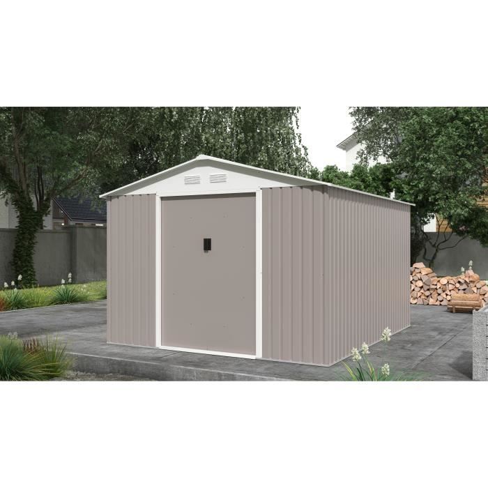 Abri de jardin en métal 8,84 m² - 277 x 319 x 202 cm - Kit d'ancrage inclus - Taupe