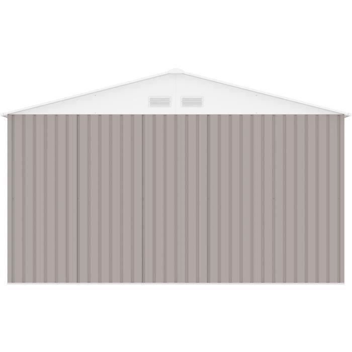 Abri de jardin en métal 12,99 m² - 340 x 382 x 210 cm - Kit d'ancrage inclus - Taupe