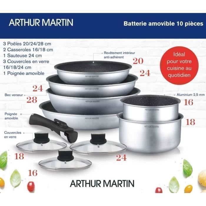 Batterie de cuisine Arthur Martin AM167S 10 pieces - Aluminium - Poignée amovible - Tous feux dont induction