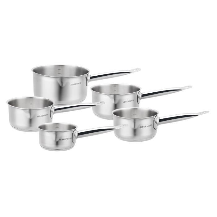 ARTHUR MARTIN Set de de 5 Casseroles - Acier inoxydable - Intérieur satiné avec graduation - Bec verseur - Tous feux dont induction