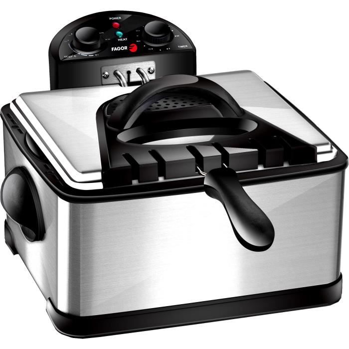 FAGOR FG124 - Friteuse Electrique - 4L - 2000W - 1,8 Kg de frites - 3 Paniers - Filtre carbone anti odeurs - Corps en inox